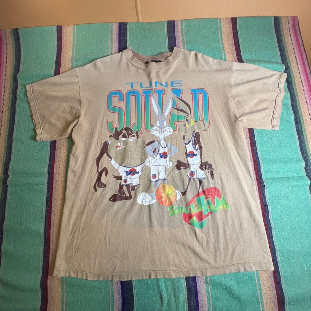 Space Jam T Shirt Mens XXL Tan Tune Squad Vintage 90s Graphic Tee warner bros